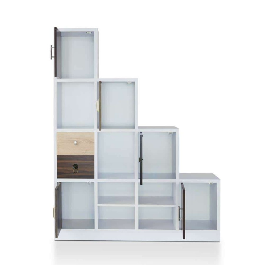 Home Office Furniture * | Calenan 61.5 In. White Faux Wood 11-Shelf Cube Bookcase With Doors By Furniture Of America