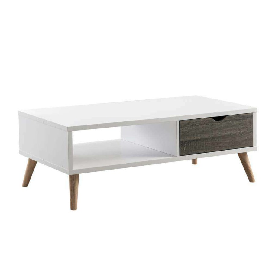 Living Room Furniture * | Zevelle 47.25 In. White Rectangle Wood Coffee Table With 1-Shelf By Furniture Of America