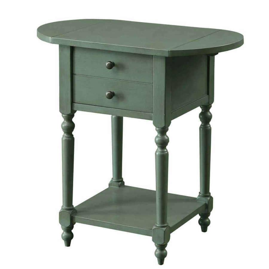 Living Room Furniture * | Durrie 25 In. Antique Teal Rectangle Wood Side Table With Drop-Leaf By Furniture Of America