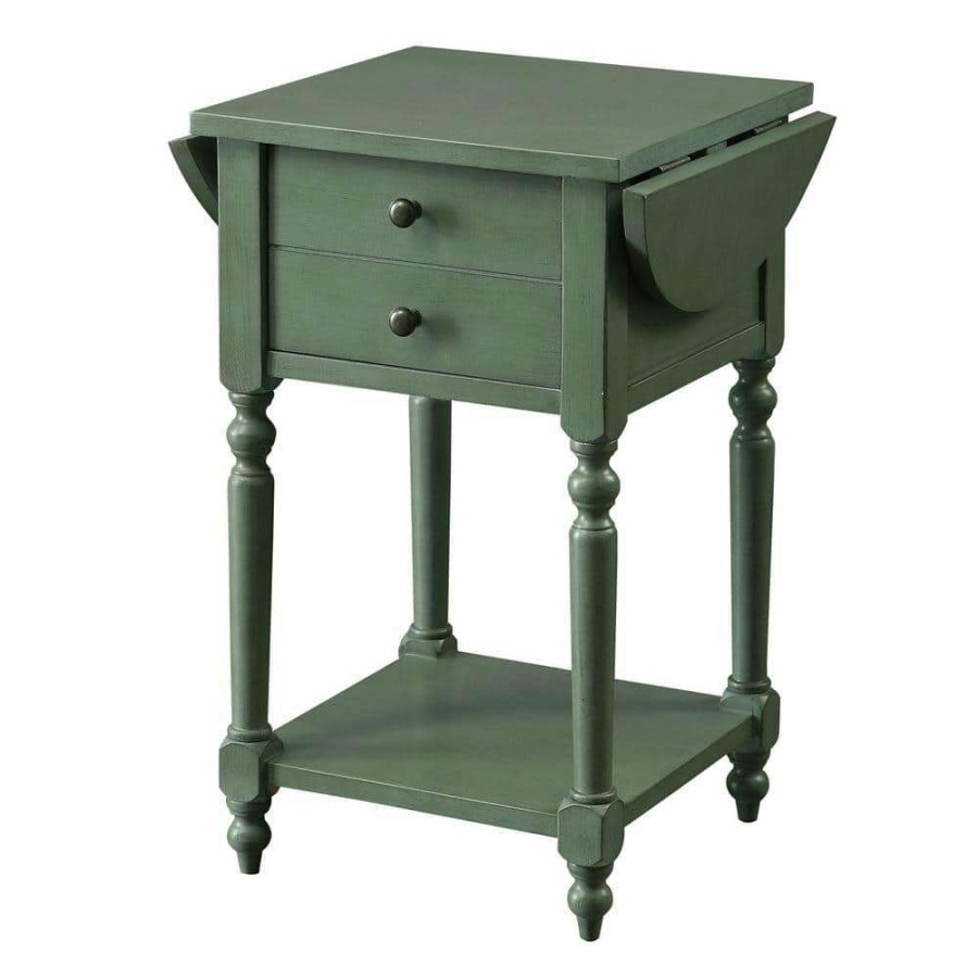 Living Room Furniture * | Durrie 25 In. Antique Teal Rectangle Wood Side Table With Drop-Leaf By Furniture Of America