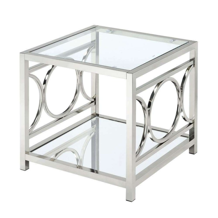 Living Room Furniture * | Innedia 23.5 In. Chrome Square Glass End Table By Furniture Of America