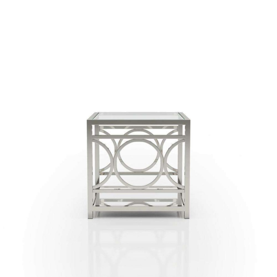 Living Room Furniture * | Innedia 23.5 In. Chrome Square Glass End Table By Furniture Of America