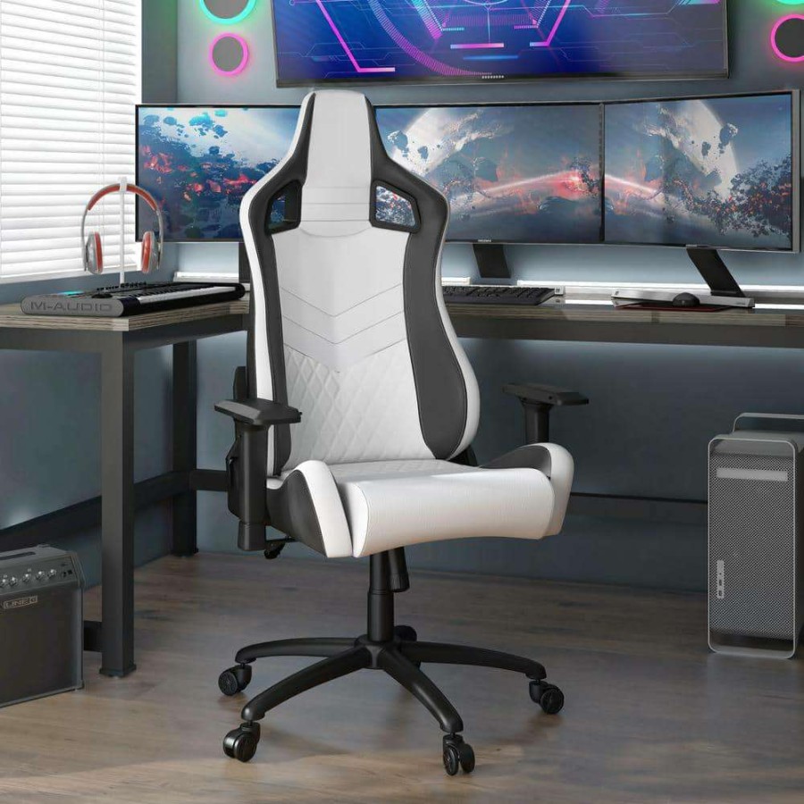 Home Office Furniture * | Luk Black Pu Leather Racing Gaming Chair With Adjustable Armrests By Furniture Of America