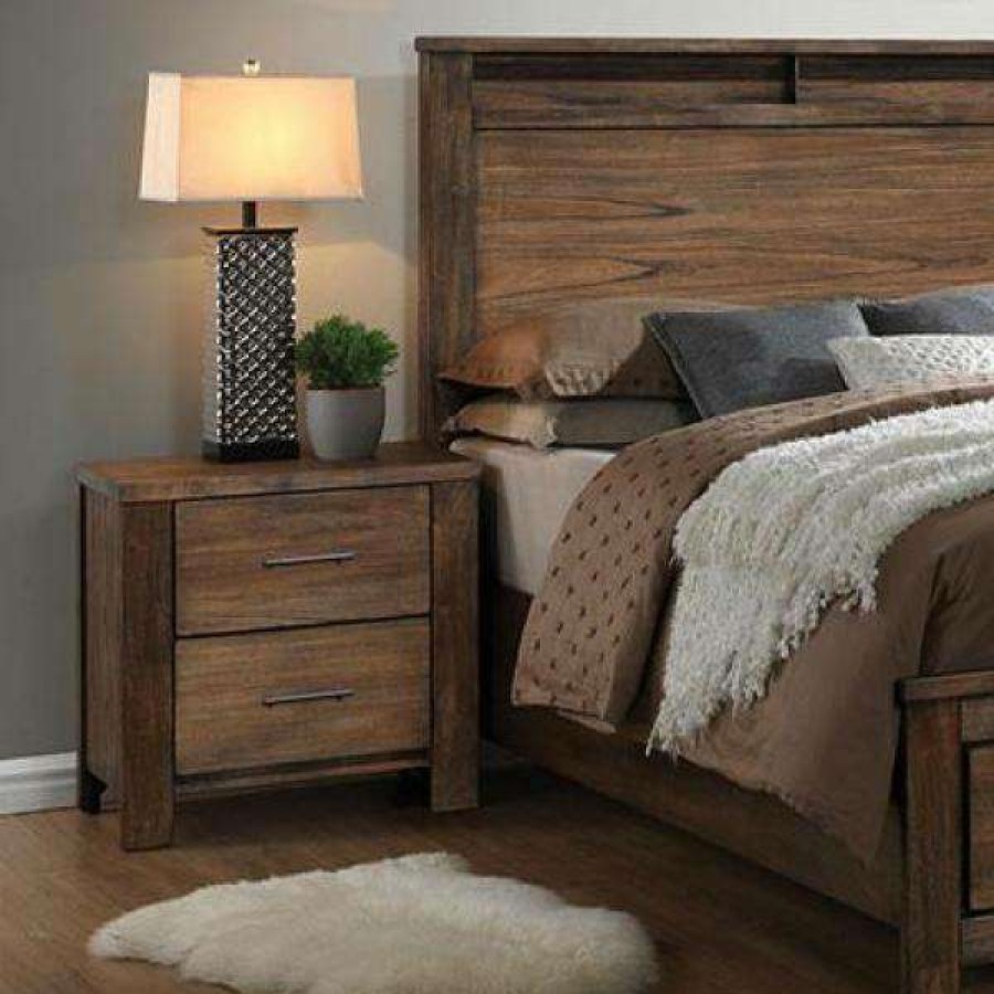 Bedroom Furniture * | Morgan 2-Drawer Antique Oak Nightstand By Furniture Of America