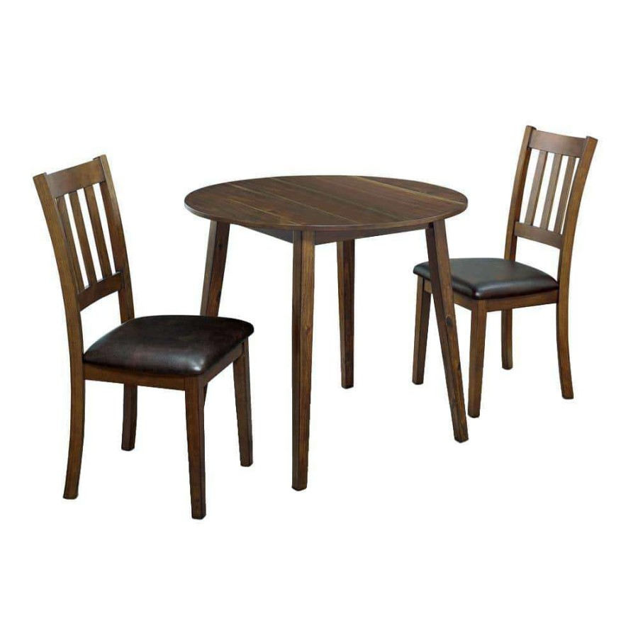 Kitchen & Dining Room Furniture * | Hedgecrow 3-Piece Walnut And Dark Brown Dining Table Set By Furniture Of America