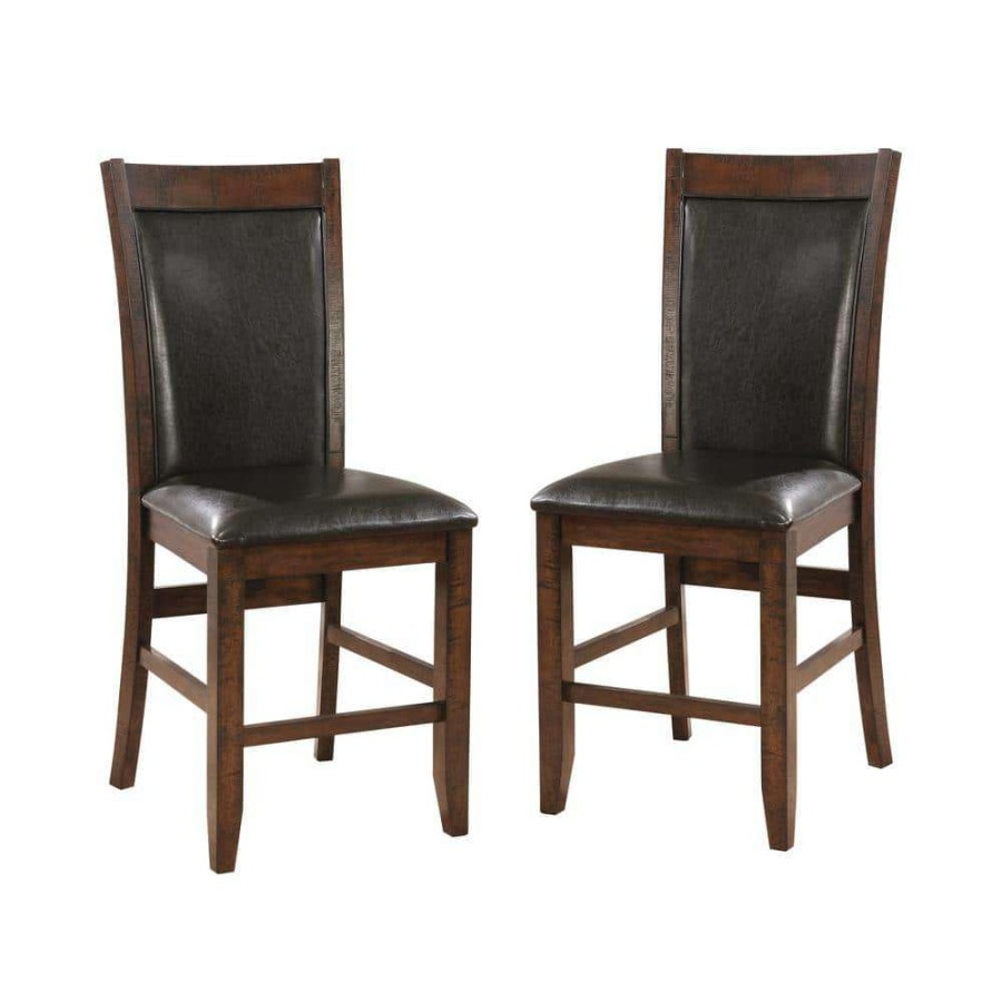 Kitchen & Dining Room Furniture * | Morris Brown Cherry Leather Cushioned Counter Height Dining Chair (Set Of 2) By Furniture Of America