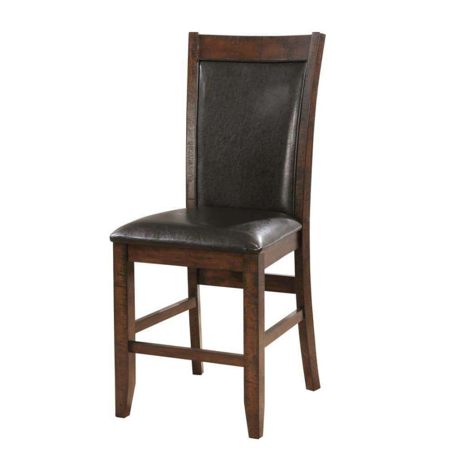 Kitchen & Dining Room Furniture * | Morris Brown Cherry Leather Cushioned Counter Height Dining Chair (Set Of 2) By Furniture Of America