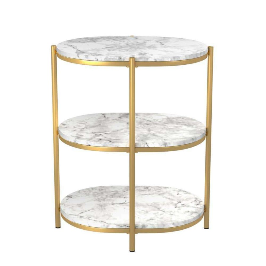 Living Room Furniture * | Arctela 22.25 In. White And Gold Coating Oval Wood Top Side Table By Furniture Of America