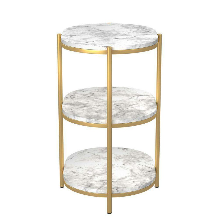 Living Room Furniture * | Arctela 22.25 In. White And Gold Coating Oval Wood Top Side Table By Furniture Of America