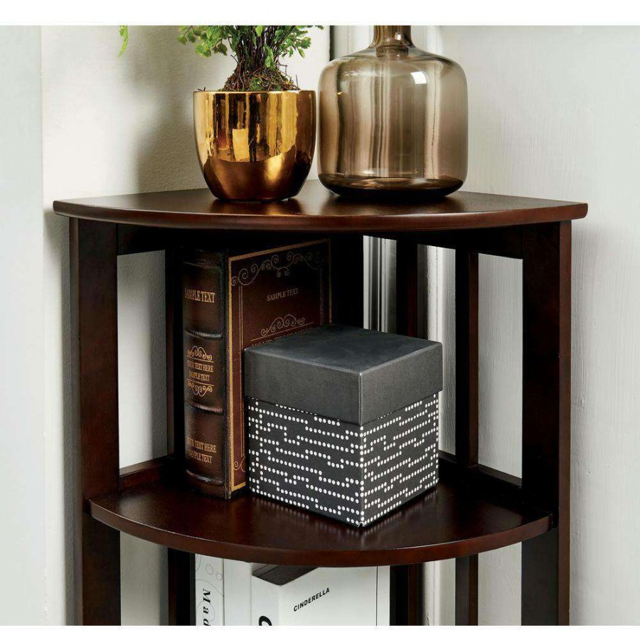 Home Office Furniture * | Caddell 41.75 In. H Dark Walnut Wood Corner Shelf By Furniture Of America