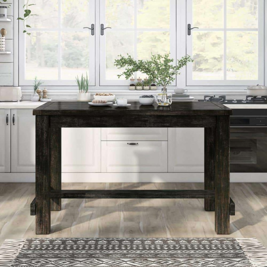 Kitchen & Dining Room Furniture * | Anthus Antique Black Counter Height Table By Furniture Of America