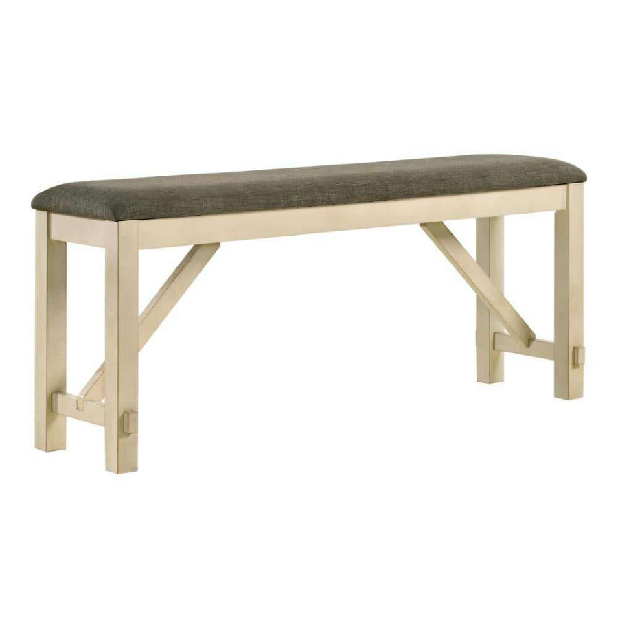 Kitchen & Dining Room Furniture * | Olamm Ivory And Gray Counter Height Bench By Furniture Of America