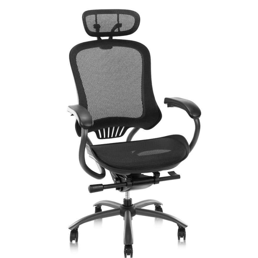 Home Office Furniture * | Steve Regular Black Mesh-Seat Adjustable Height Ergonomic Office Chair With Adjustable Headrest By Furniture Of America