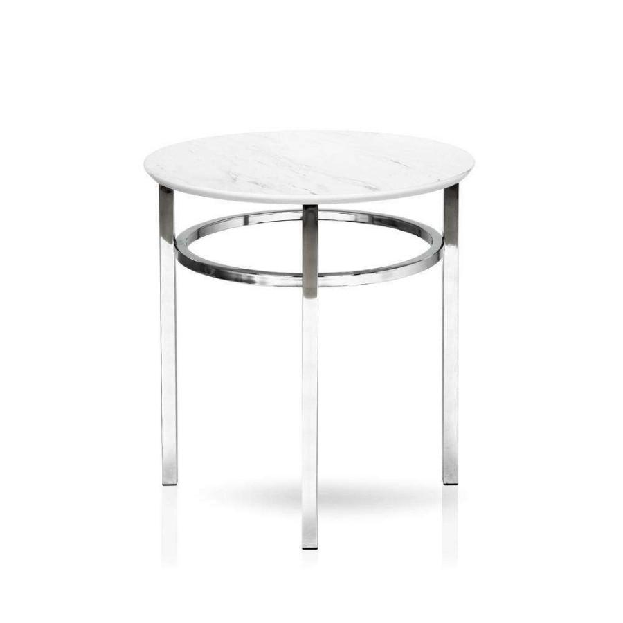 Living Room Furniture * | Mercedes 23.5 In. H White And Chrome End Table By Furniture Of America