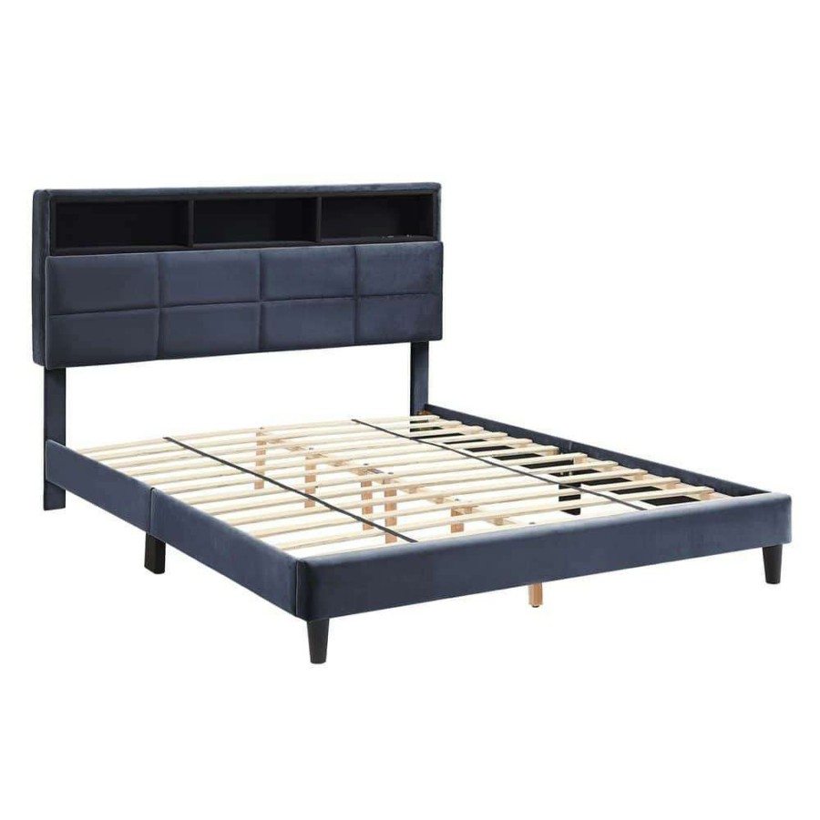 Bedroom Furniture * | Lankley Gray Wood Frame Queen Platform Bed With Usb Port By Furniture Of America