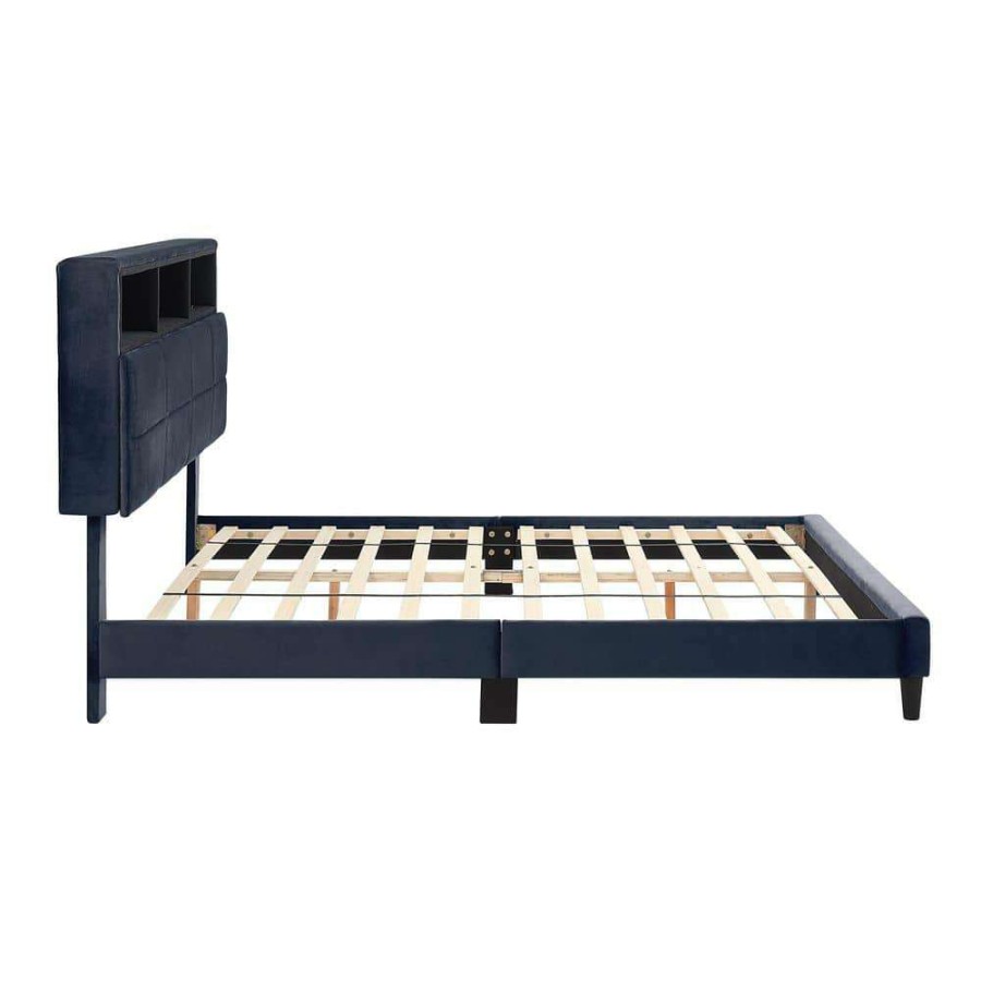 Bedroom Furniture * | Lankley Gray Wood Frame Queen Platform Bed With Usb Port By Furniture Of America