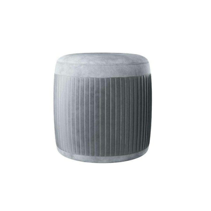 Living Room Furniture * | Holtman Gray Round Ottoman By Furniture Of America