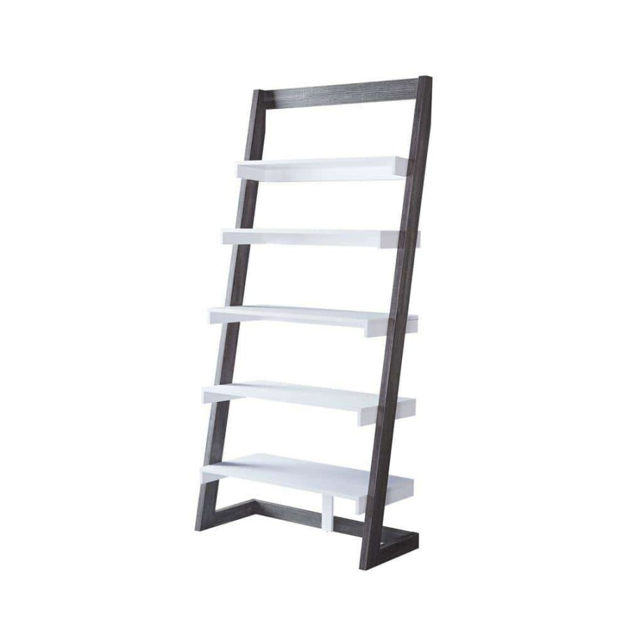 Home Office Furniture * | Kurtis 70.75 In. Gray 5-Shelves Ladder Bookcase By Furniture Of America