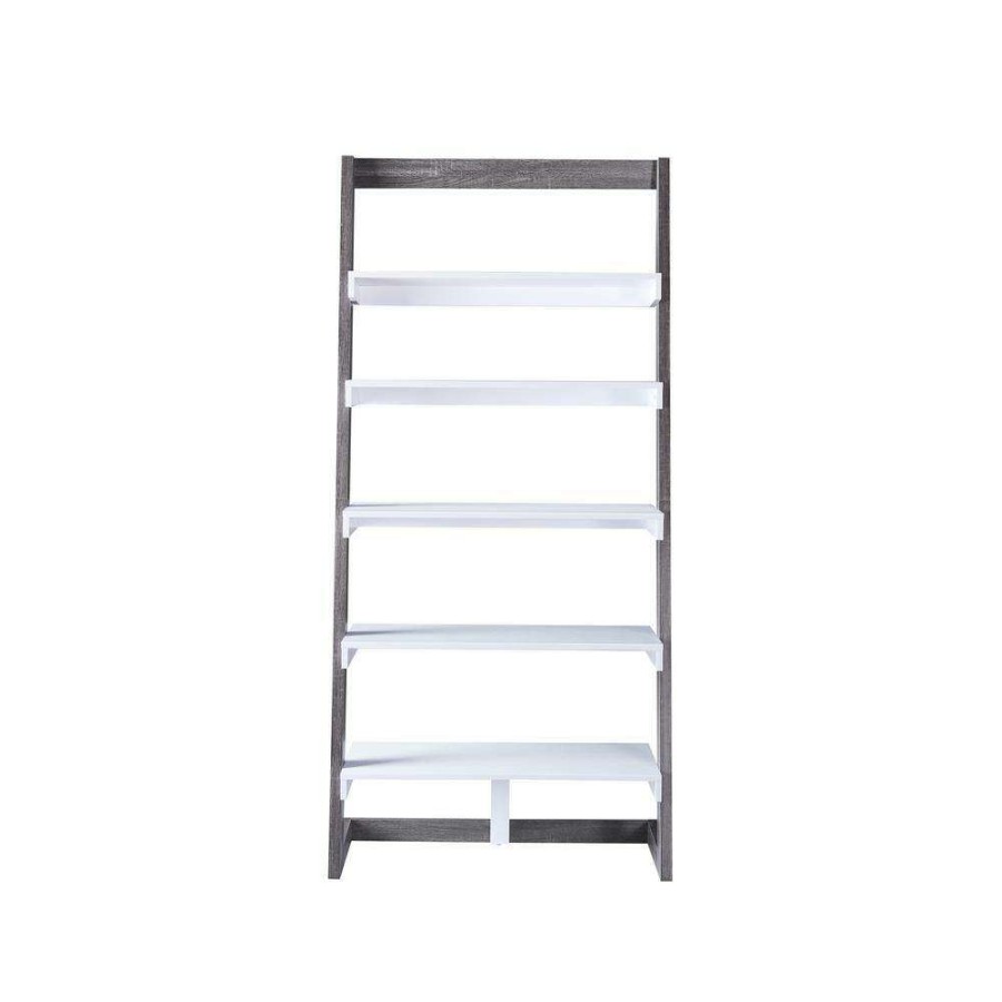 Home Office Furniture * | Kurtis 70.75 In. Gray 5-Shelves Ladder Bookcase By Furniture Of America