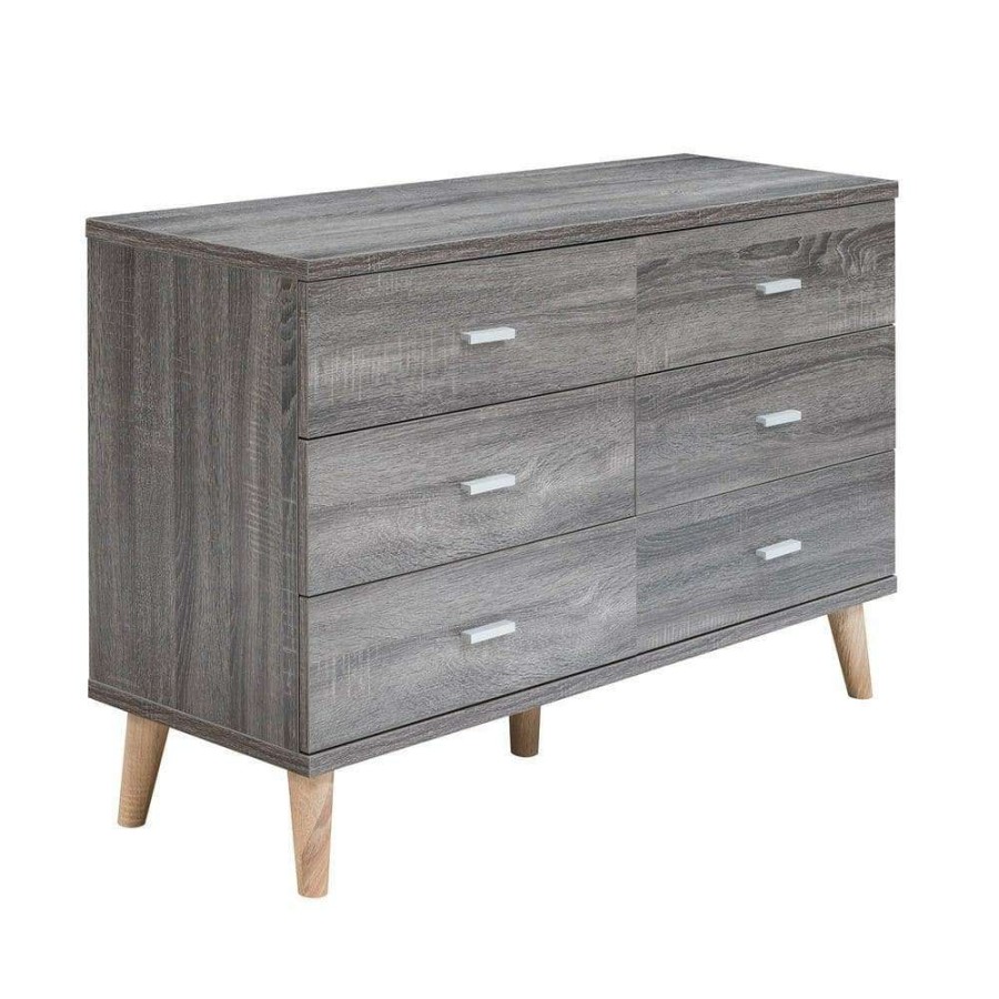 Bedroom Furniture * | Fort Ordan 6-Drawer Dark Gray Dresser (29.5 In. H X 47 In. W X 15.5 In. D) By Furniture Of America