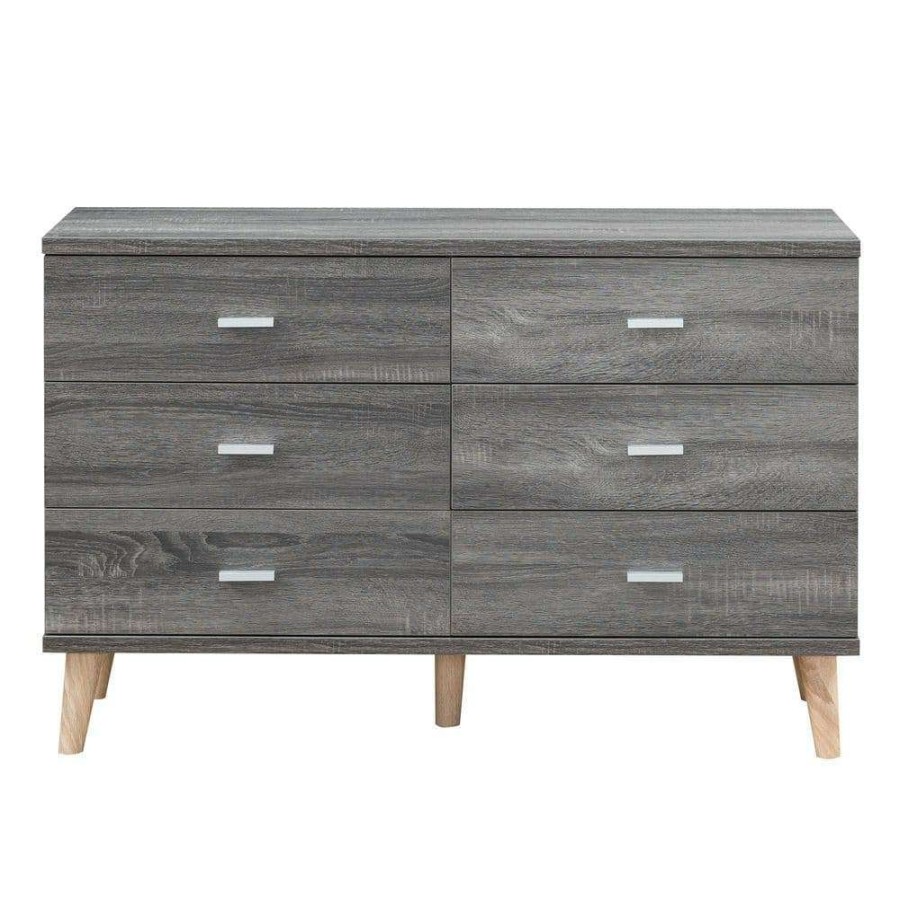 Bedroom Furniture * | Fort Ordan 6-Drawer Dark Gray Dresser (29.5 In. H X 47 In. W X 15.5 In. D) By Furniture Of America