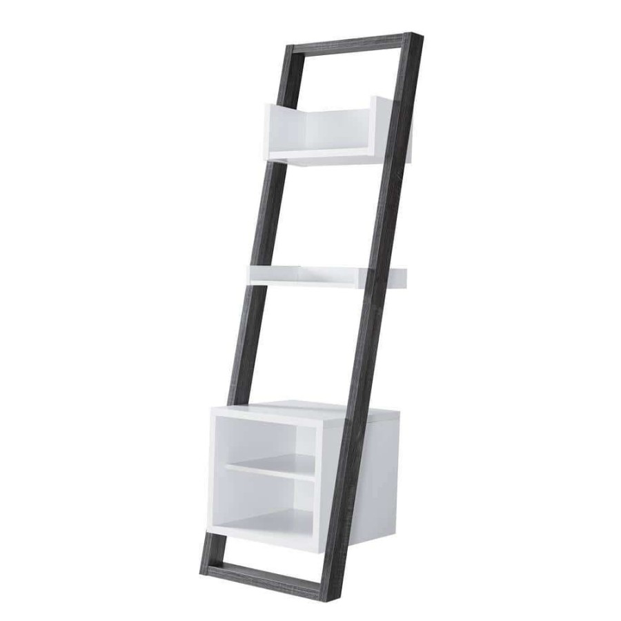 Home Office Furniture * | Addis 72 In. H Gray Mdf 4-Shelf Ladder Bookcase By Furniture Of America