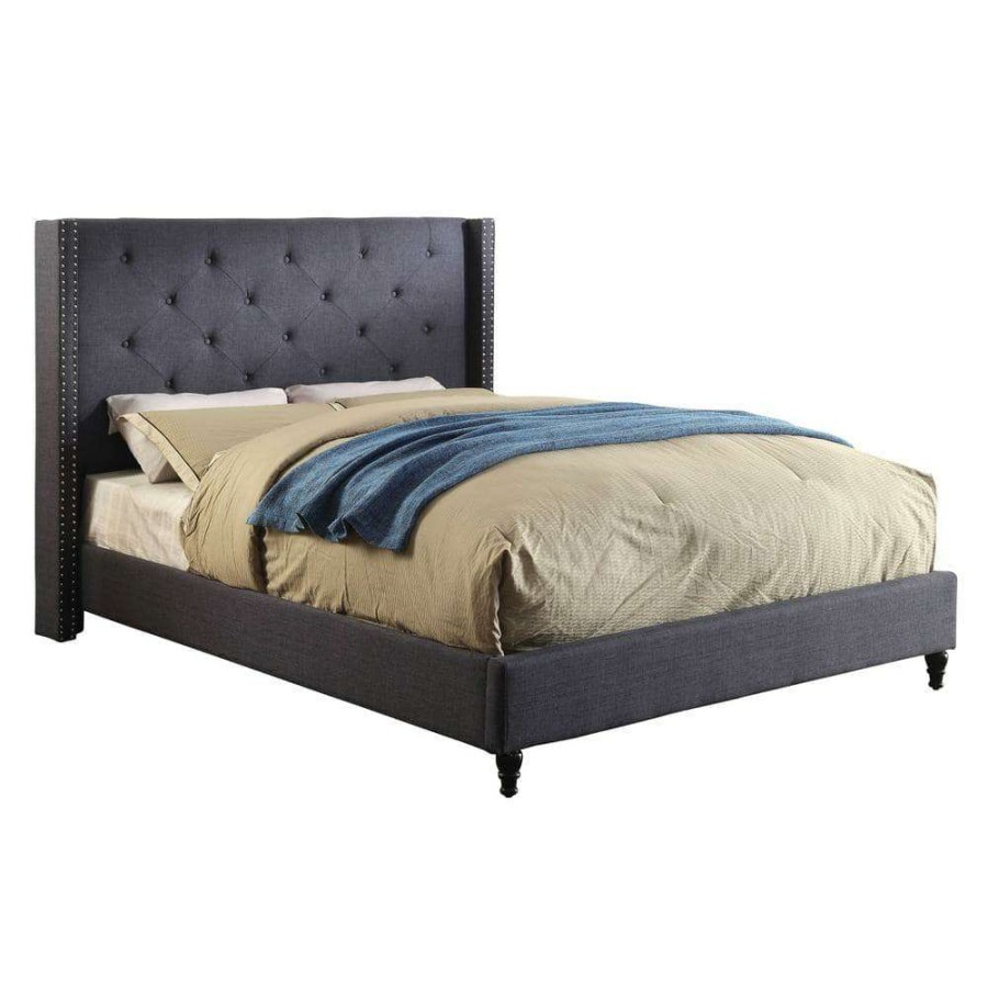 Bedroom Furniture * | Winnabow 67.25 In. W Blue Queen Wood Frame Platform Bed By Furniture Of America