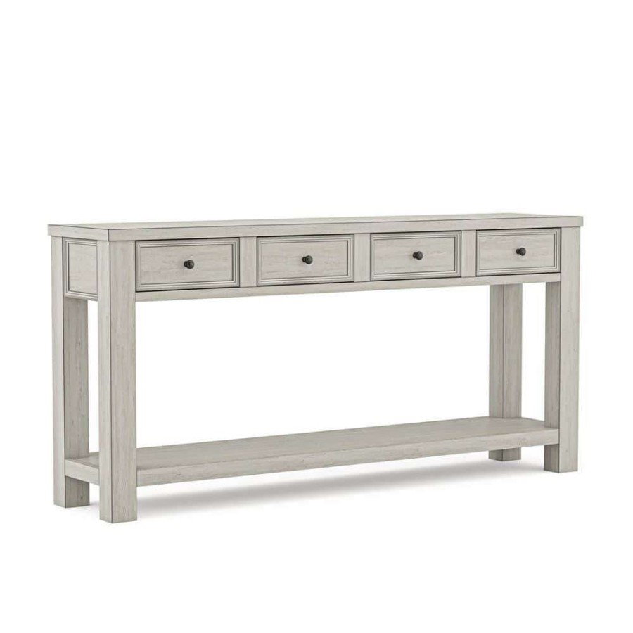 Living Room Furniture * | Alexis 64 In. Antique White Standard Rectangle Wood Console Table With Drawers By Furniture Of America