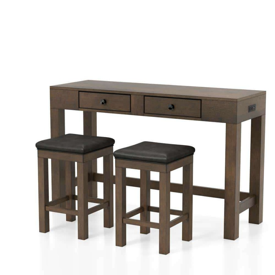 Kitchen & Dining Room Furniture * | Cohasset 3-Piece Light Walnut And Gray Counter Height Dining Table Set By Furniture Of America