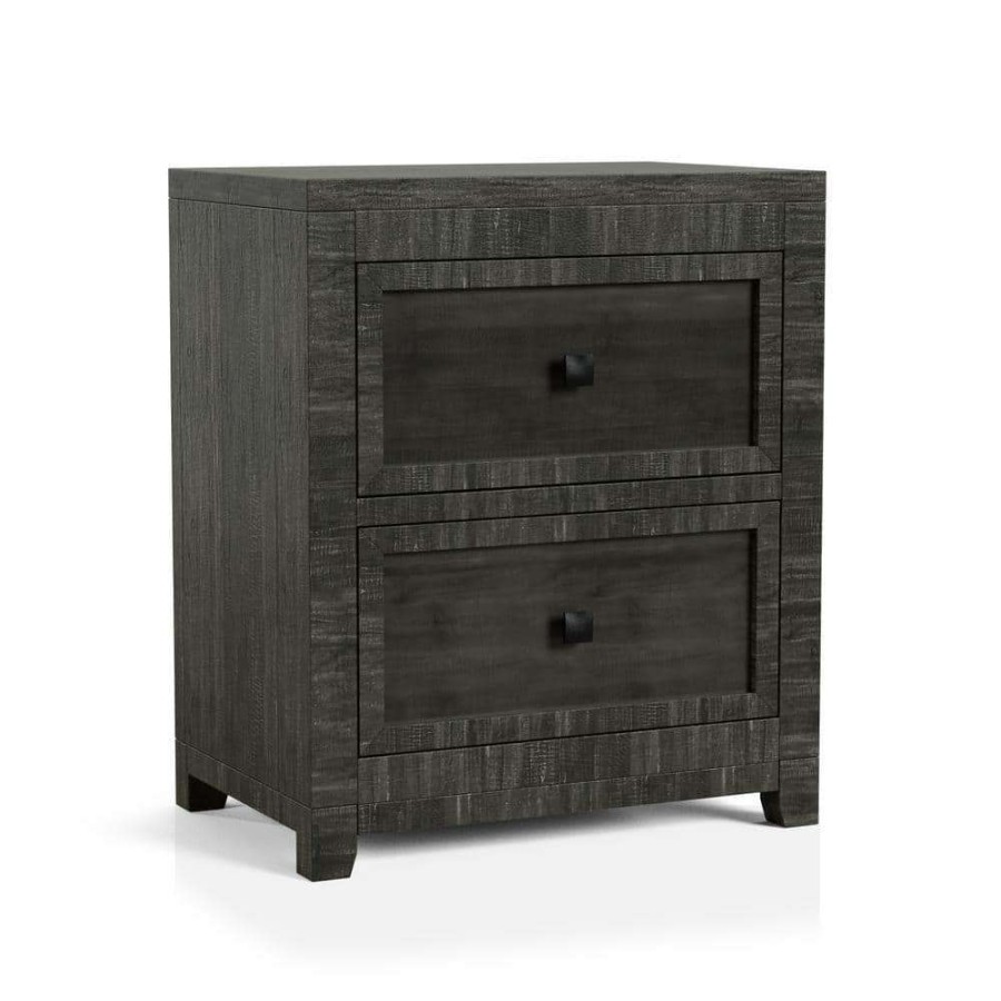 Bedroom Furniture * | Courier 2-Drawer Charcoal Nightstand 28 In. H X 24 In. W X 16 In. D By Furniture Of America