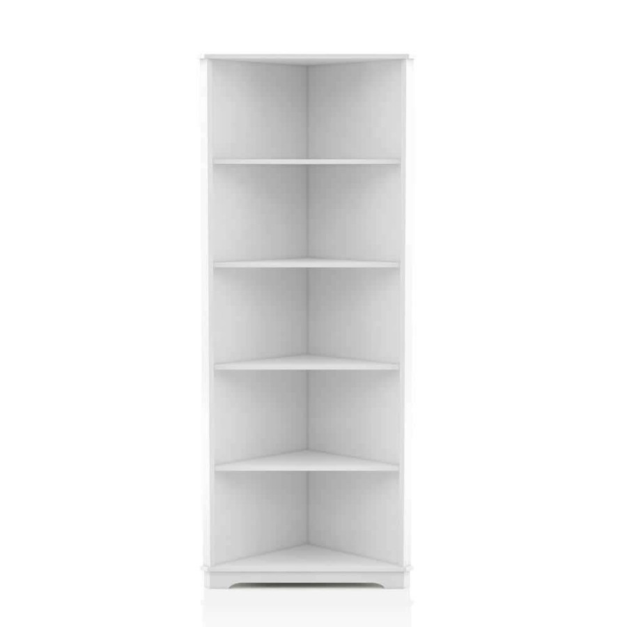 Home Office Furniture * | Paggie 78 In. White Wood 6-Shelf Accent Corner Bookcase By Furniture Of America