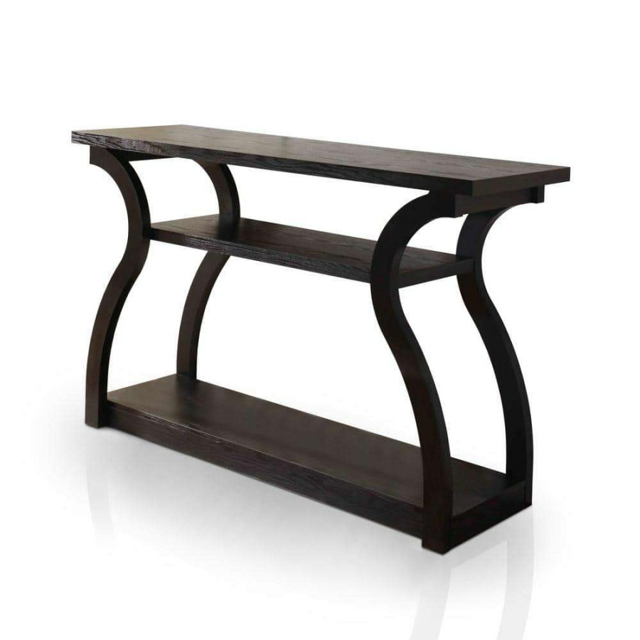 Living Room Furniture * | Adrianna 48 In. Black Standard Rectangle Wood Console Table With Storage By Furniture Of America