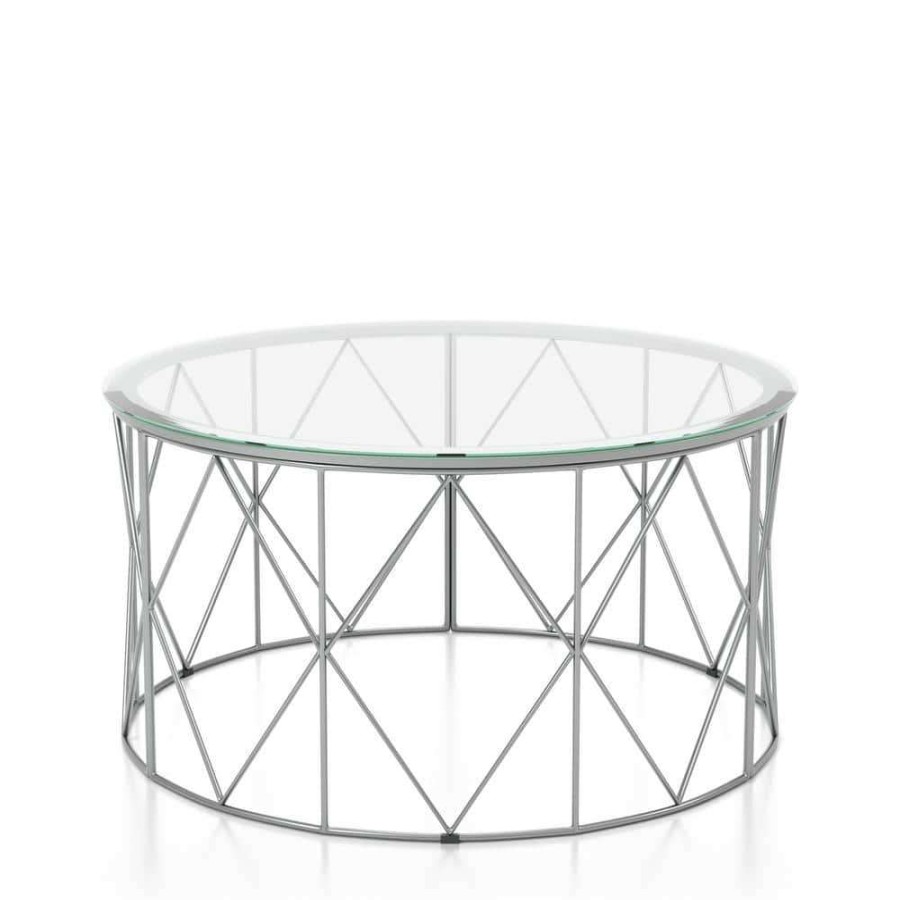 Living Room Furniture * | Sunnet 35.38 In. Chrome Round Glass Top Coffee Table By Furniture Of America