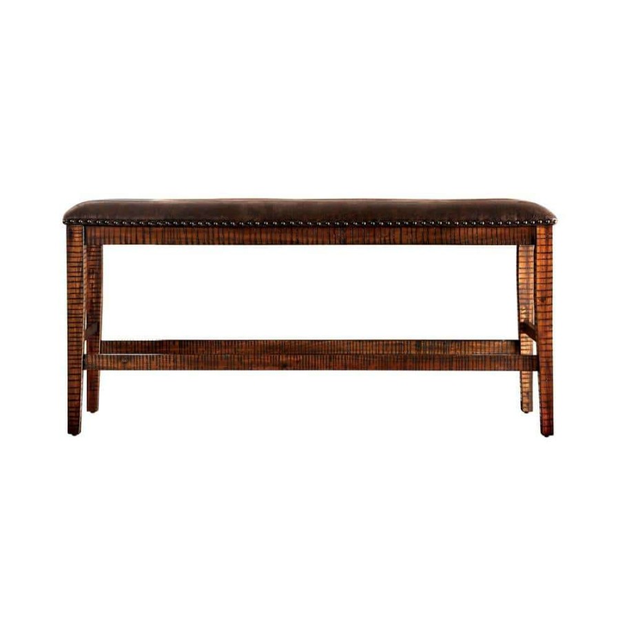 Kitchen & Dining Room Furniture * | Remy Light Walnut Nailhead Counter Height Bench By Furniture Of America