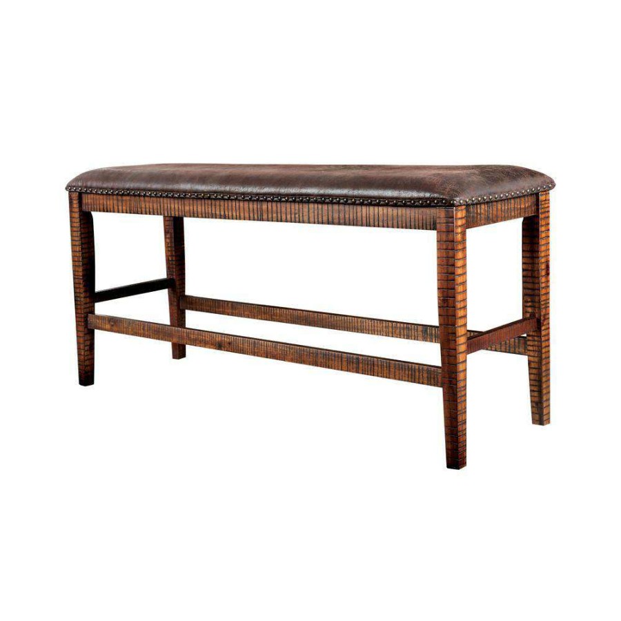 Kitchen & Dining Room Furniture * | Remy Light Walnut Nailhead Counter Height Bench By Furniture Of America