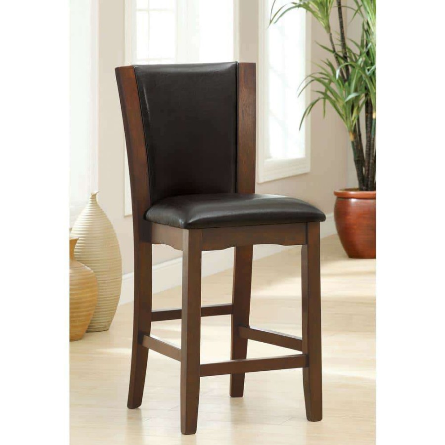 Kitchen & Dining Room Furniture * | Hirro Brown Cherry And Black Faux Leather Counter Height Side Chair (Set Of 2) By Furniture Of America