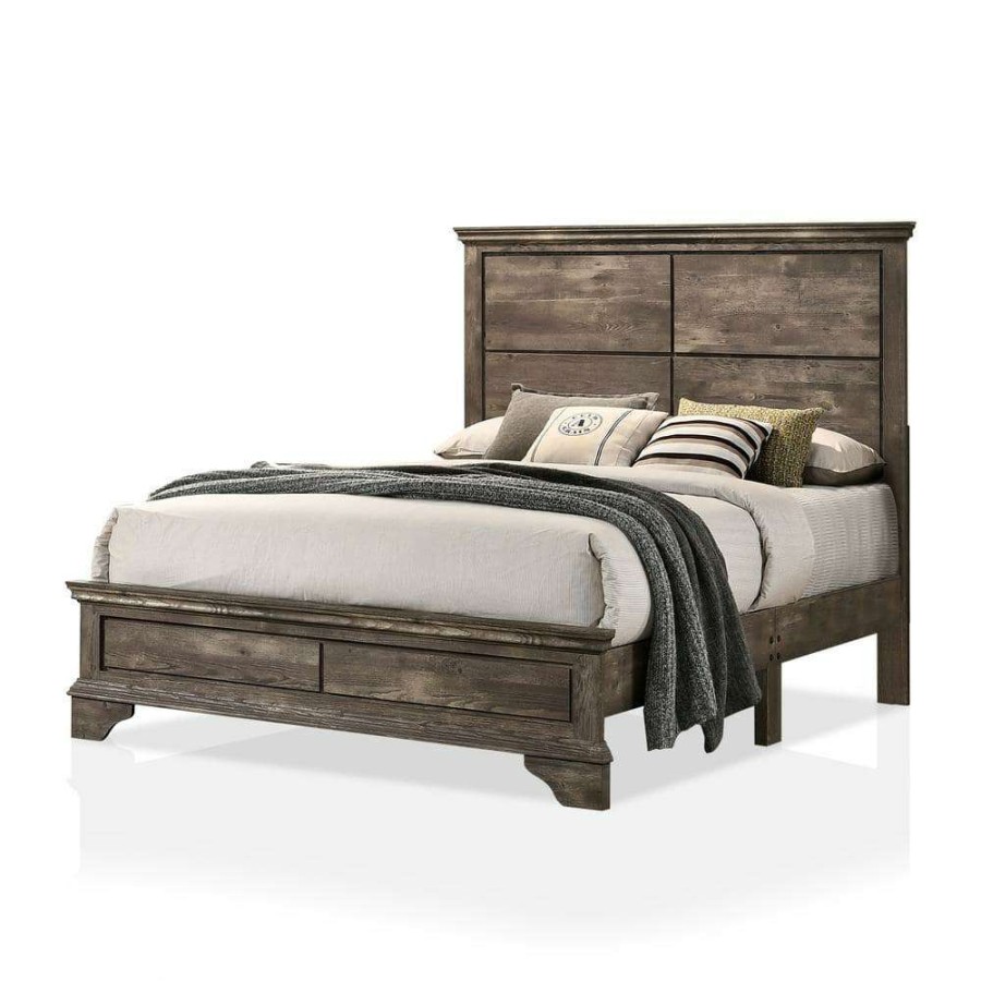 Bedroom Furniture * | Ragena Gray Wood King Platform Bed By Furniture Of America