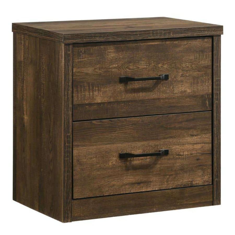 Bedroom Furniture * | Jamson 2-Drawer Walnut Nightstand With Usb Port (23.5 In. H X 23.5 In. W X 15.63 In. D) By Furniture Of America