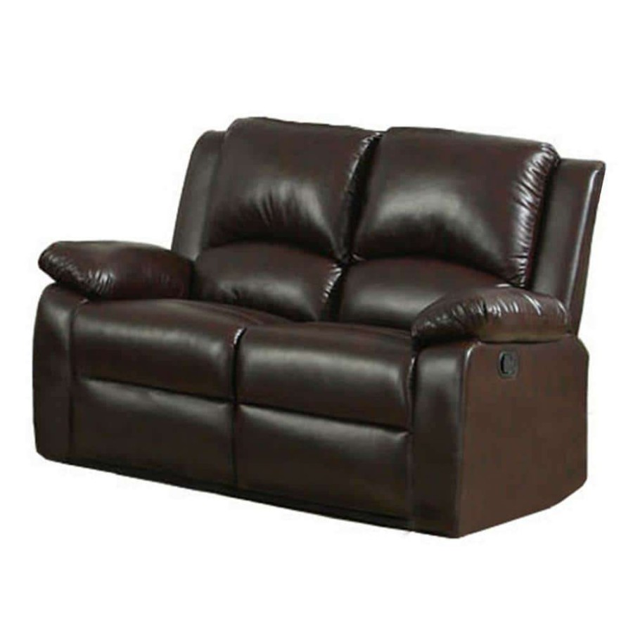 Living Room Furniture * | Oxford Rustic 58 In. Rustic Dark Brown Faux Leather 3 Seater Loveseat With Flared Arms By Furniture Of America