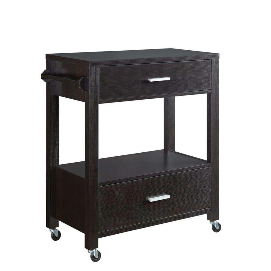 Kitchen & Dining Room Furniture * | Korben Cappuccino Kitchen Cart With Drawers By Furniture Of America