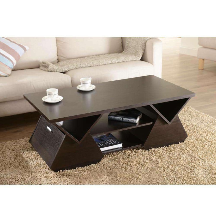 Living Room Furniture * | Arden 48 In. Espresso Large Rectangle Wood Coffee Table With Shelf By Furniture Of America