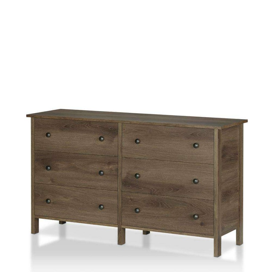 Bedroom Furniture * | London 6-Drawer Distressed Walnut Dresser By Furniture Of America