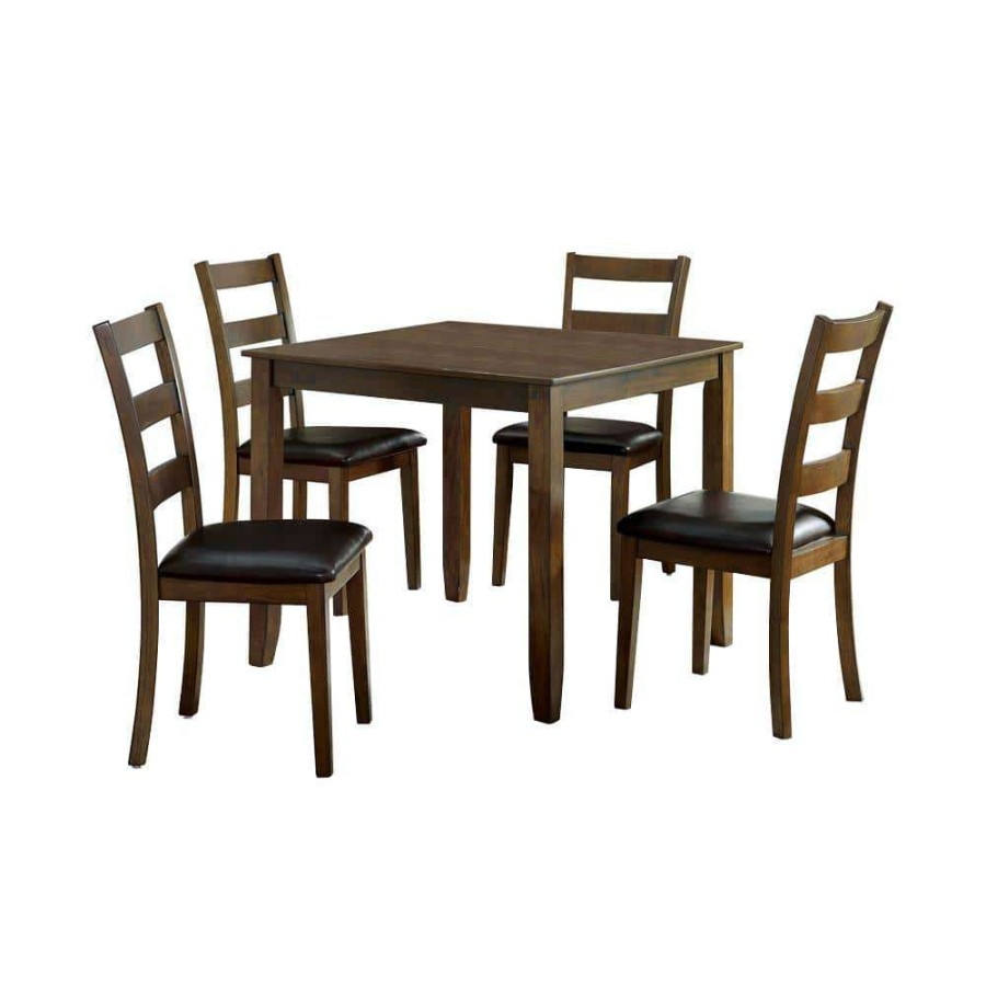 Kitchen & Dining Room Furniture * | Chesterton 5-Piece Walnut And Dark Brown Dining Table Set By Furniture Of America