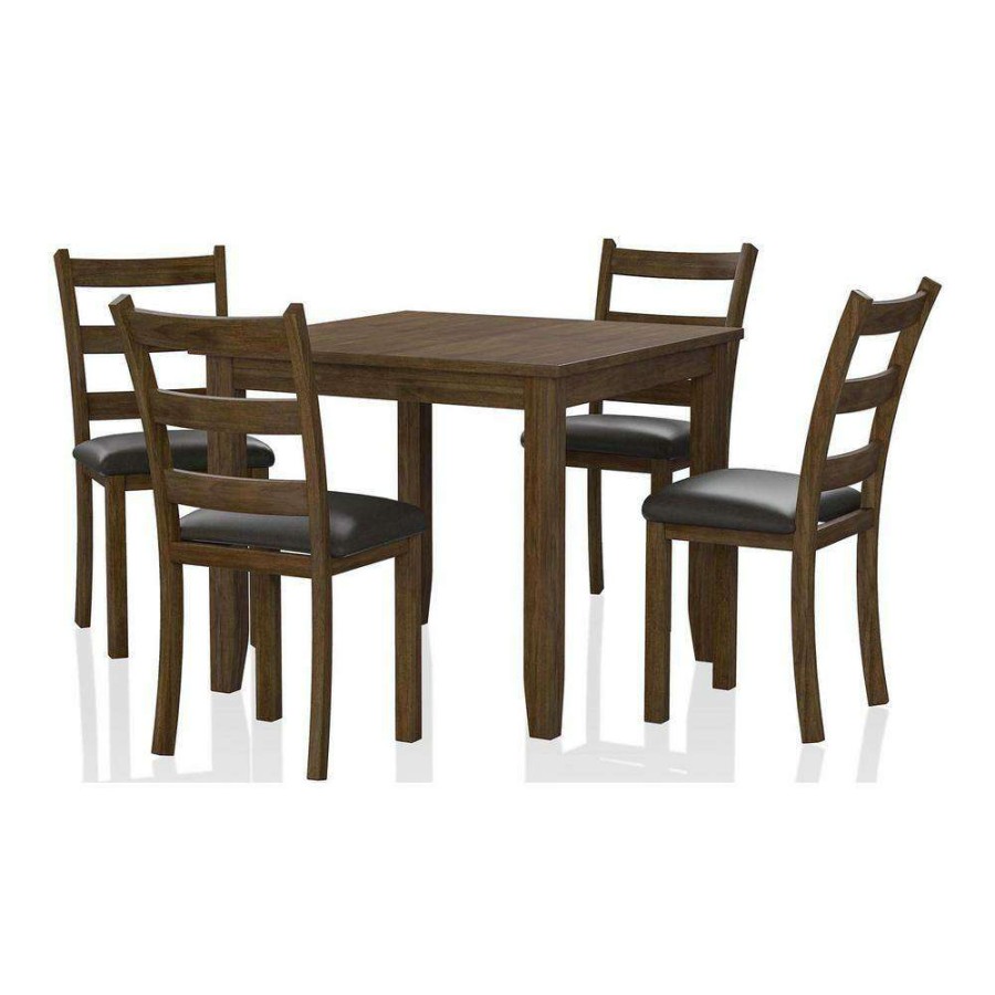 Kitchen & Dining Room Furniture * | Chesterton 5-Piece Walnut And Dark Brown Dining Table Set By Furniture Of America