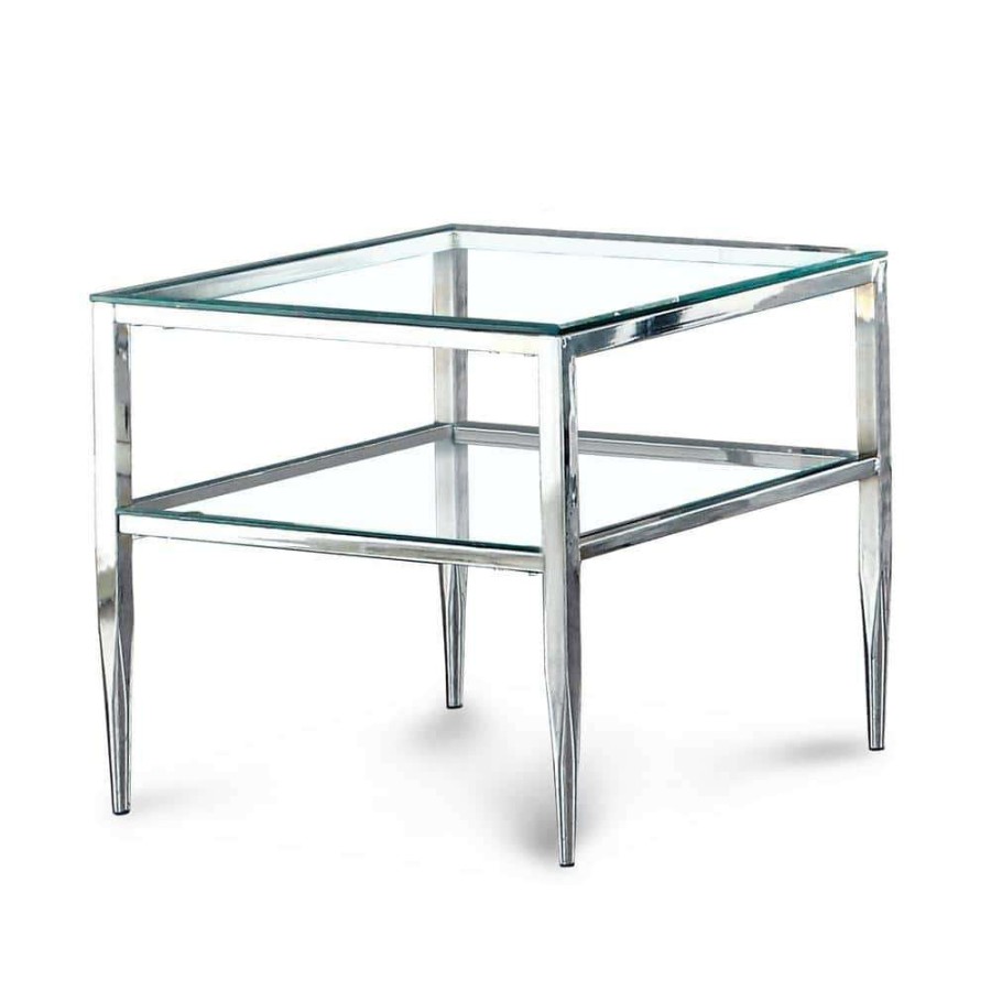 Living Room Furniture * | Harlyenne 22 In. Chrome Square Glass End Table By Furniture Of America