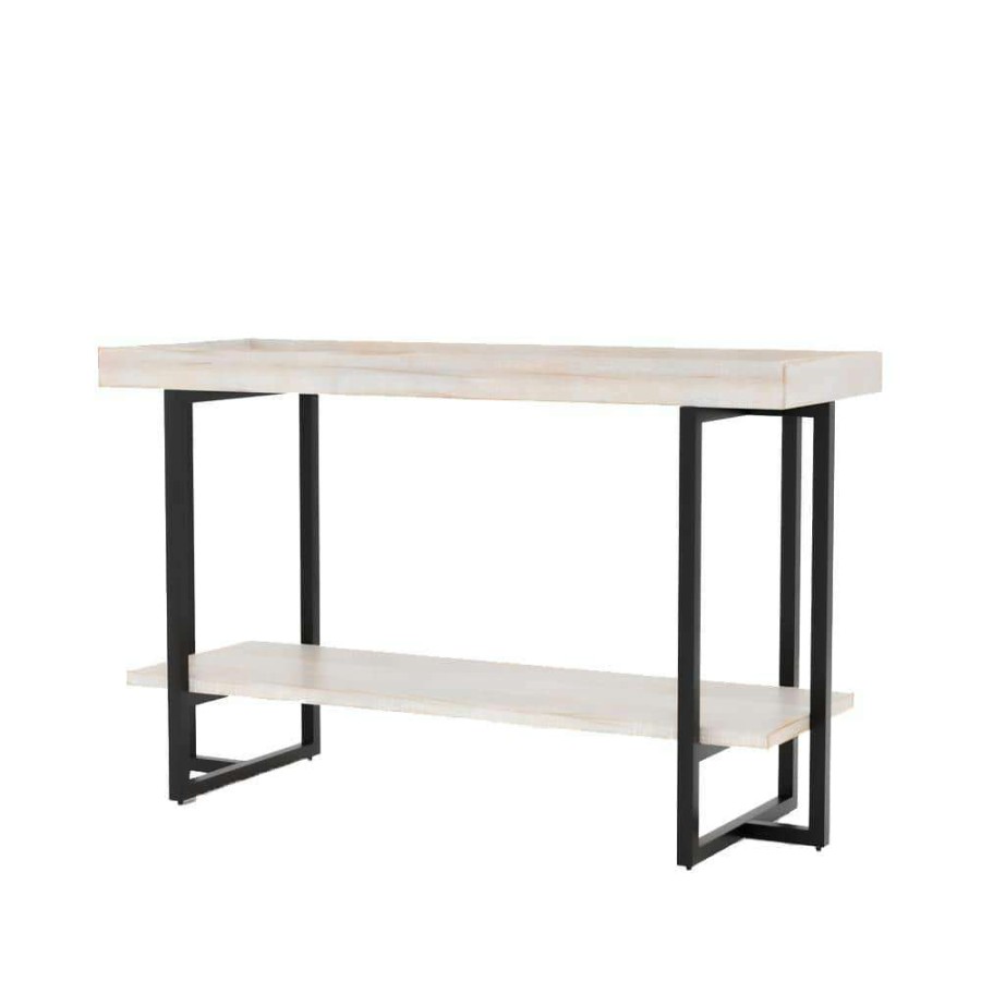 Living Room Furniture * | Triblisi 48 In. Antique White/Black Standard Rectangle Wood Console Table With Storage By Furniture Of America