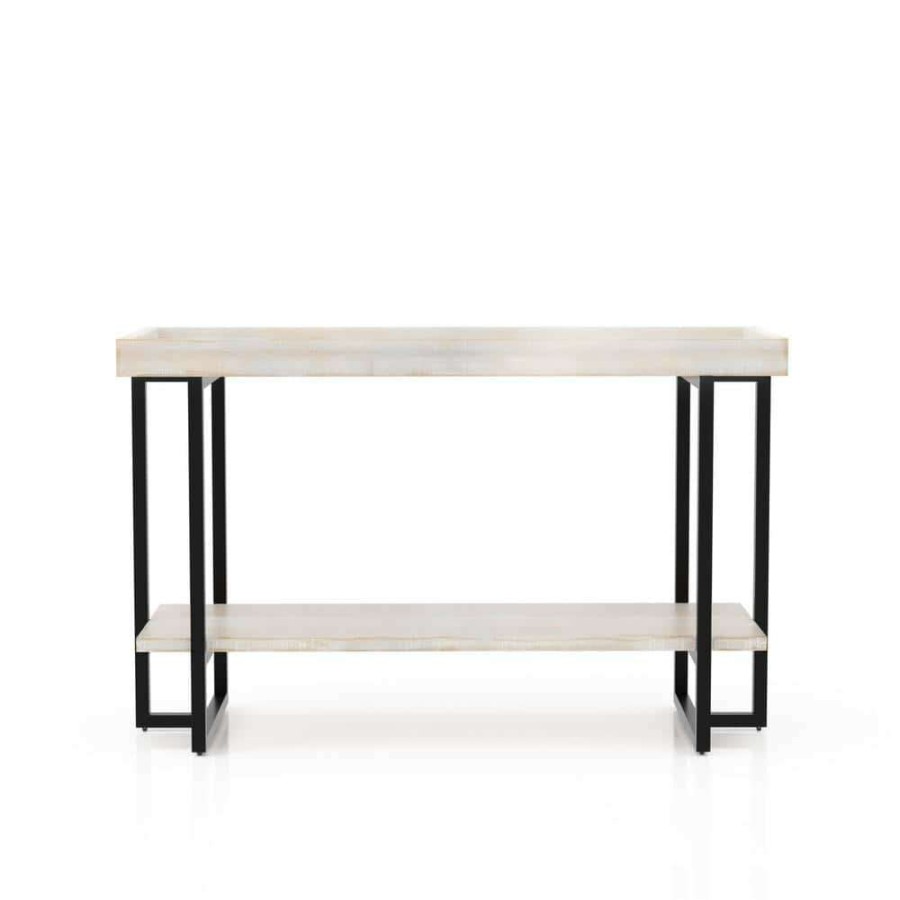 Living Room Furniture * | Triblisi 48 In. Antique White/Black Standard Rectangle Wood Console Table With Storage By Furniture Of America