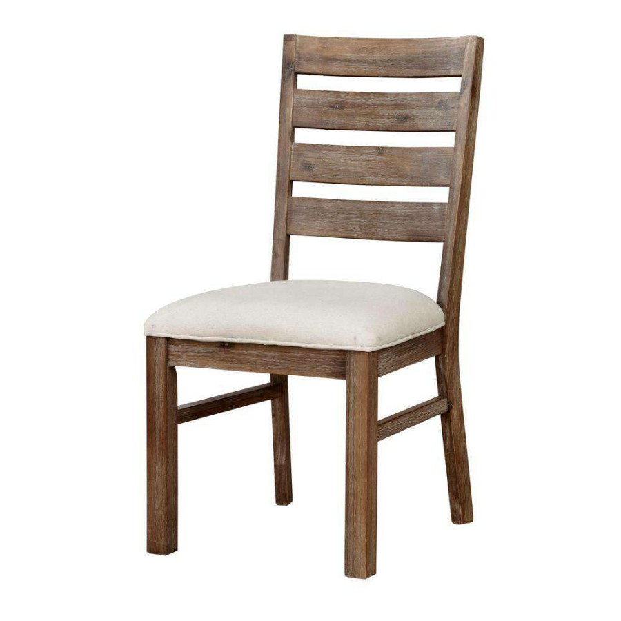 Kitchen & Dining Room Furniture * | Marfal Dark Oak And Beige Side Chair By Furniture Of America