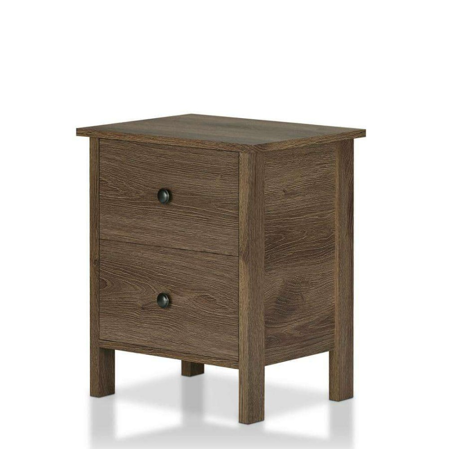 Bedroom Furniture * | Lana 2-Drawer Distressed Walnut Nightstand By Furniture Of America