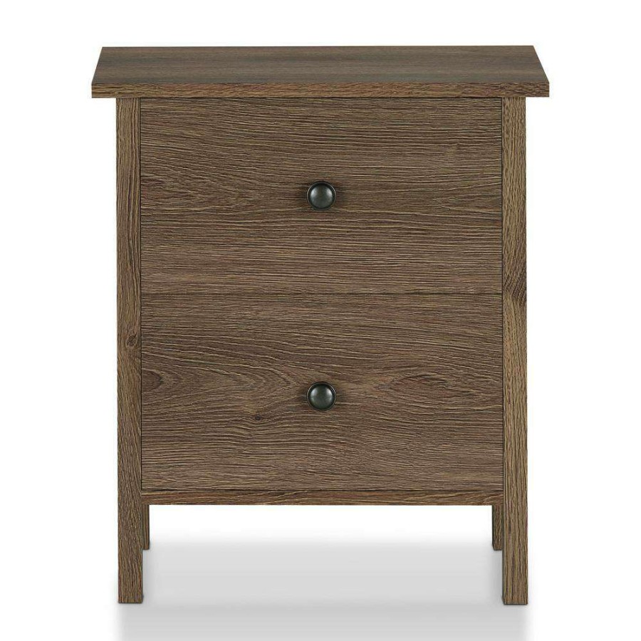 Bedroom Furniture * | Lana 2-Drawer Distressed Walnut Nightstand By Furniture Of America